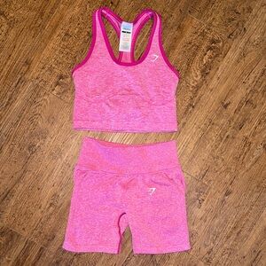 Gymshark Heathered Pink Sports Bra and Shorts